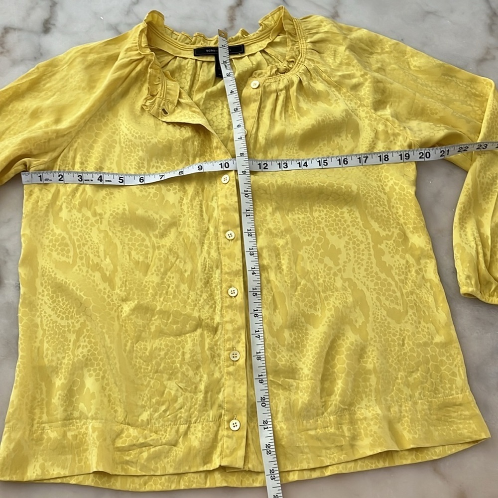 BCBG MAX AZRIA 100% SILK YELLOW CITRINE LONG SLEEVE TOP  SIZE XS/S - Picture 11 of 13